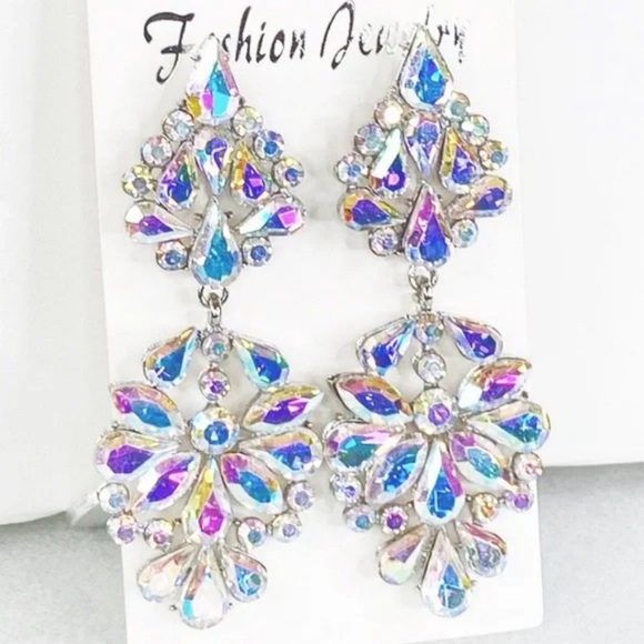 AB Crystal Bridal Pageant Formal Chandelier Earrings Bridal Prom Pageant - Picture 8 of 9